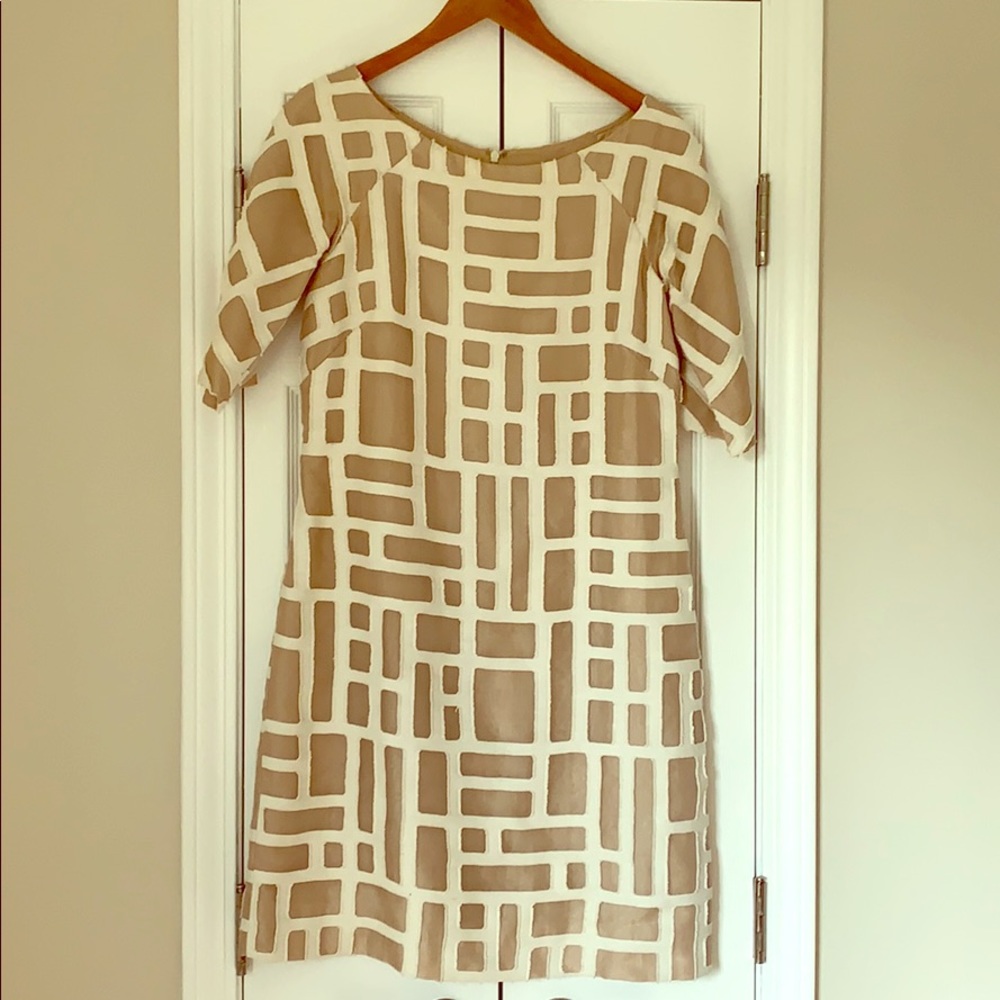 Lela Rose geometric neutral color dress